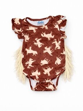 Western Baby Fringe Bodysuit 12-18M Brown Cowboy Rodeo Outfit Shea Baby